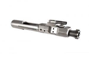 The proprietary, nickel-coated LWRC I direct-impingement bolt carrier group. Yes, it runs as good as it looks.