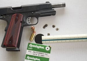 Firing a double-tap of 230-gr. hardball, the all-steel and supremely ergonomic Rock River 1911 proved exceedingly controllable under recoil, allowing the shooter to get back on target quickly and consistently. The Tactical model’s best 25-yard group came with inexpensive 230-gr. Remington UMC full-metal jacket ammunition. All five spanned just 1.60”, and the best three grouped at 1.15”.
