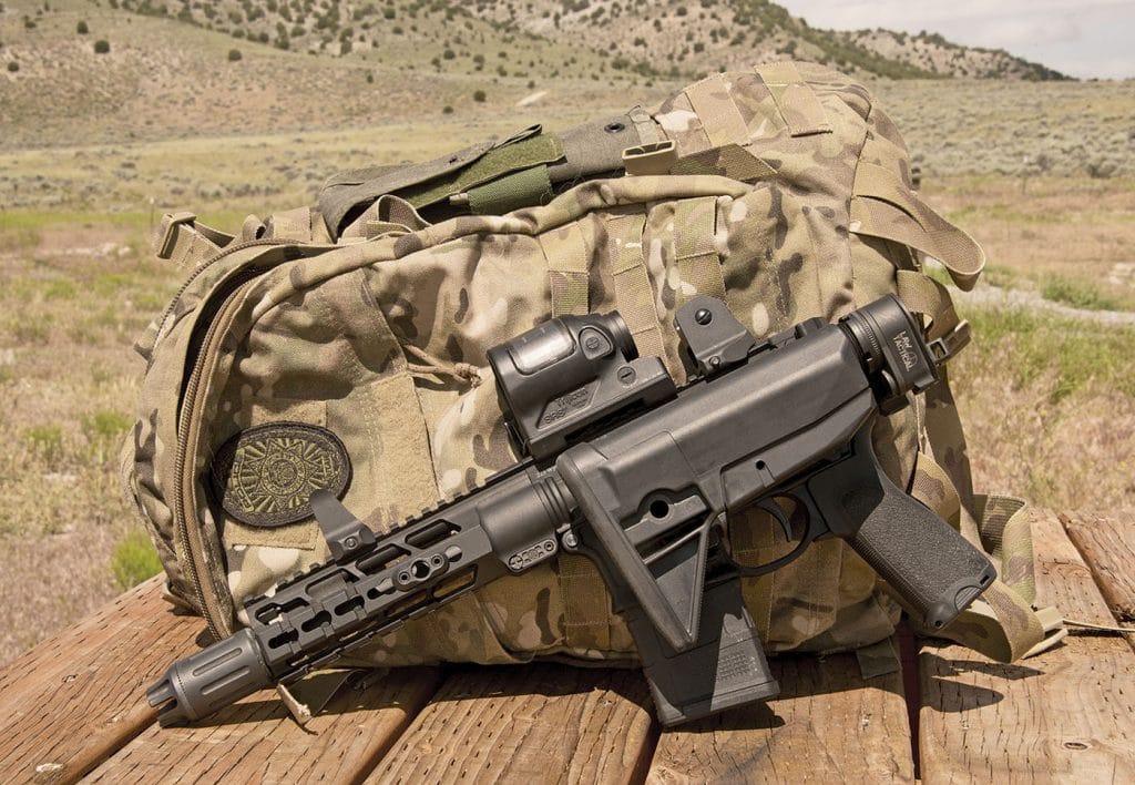 With the Law Tactical Gen3 folder installed and the buttsock folded away, the MK107 handily fit within the author’s Eagle Industries 3-day assault pack.